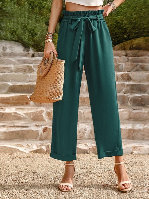 Levoire | Pantalons Taille Haute Avec Cordons De Serrage Longs Vert