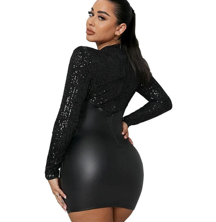 Levoire | Jupe En Pvc À Paillettes Taille Haute Robe Mini À Manches Longues