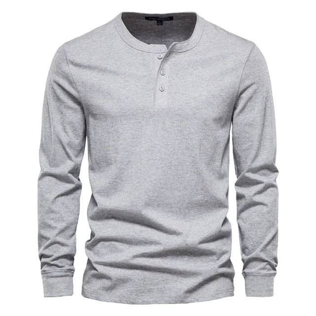 Levoire | T-Shirt À Manches Longues Henley Confortable Hommes Gris
