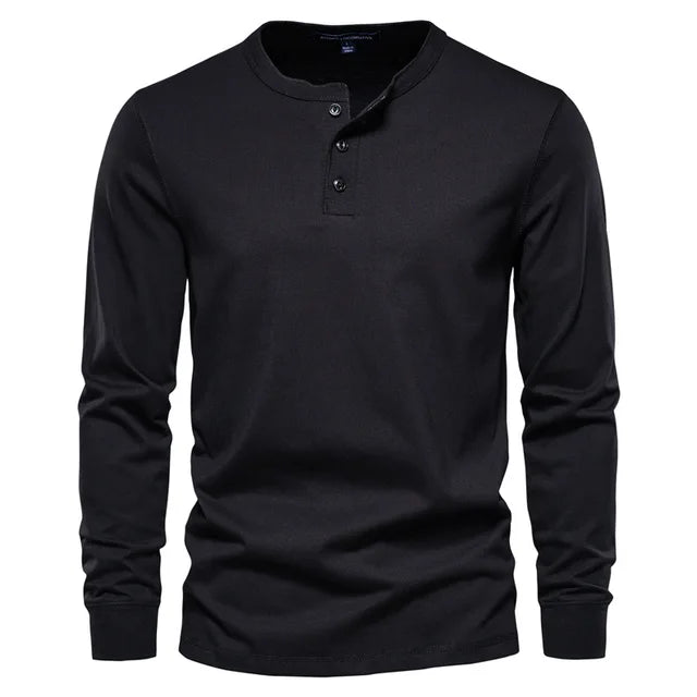 Levoire | T-Shirt À Manches Longues Henley Confortable Hommes Noir