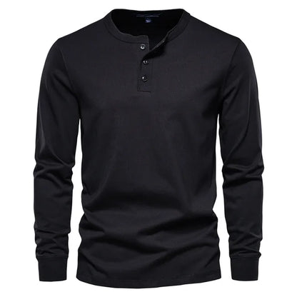 Levoire | T-Shirt À Manches Longues Henley Confortable Hommes Noir