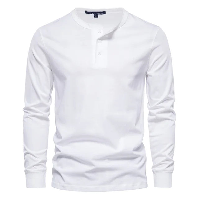 Levoire | T-Shirt À Manches Longues Henley Confortable Hommes Blanc