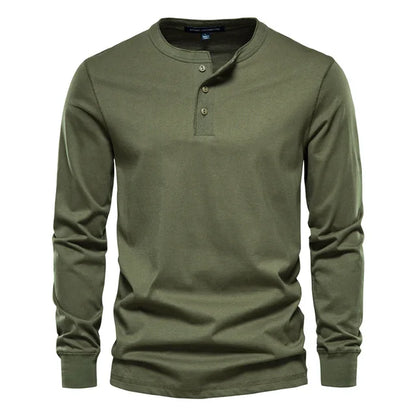 Levoire | T-Shirt À Manches Longues Henley Confortable Hommes Léger Vert