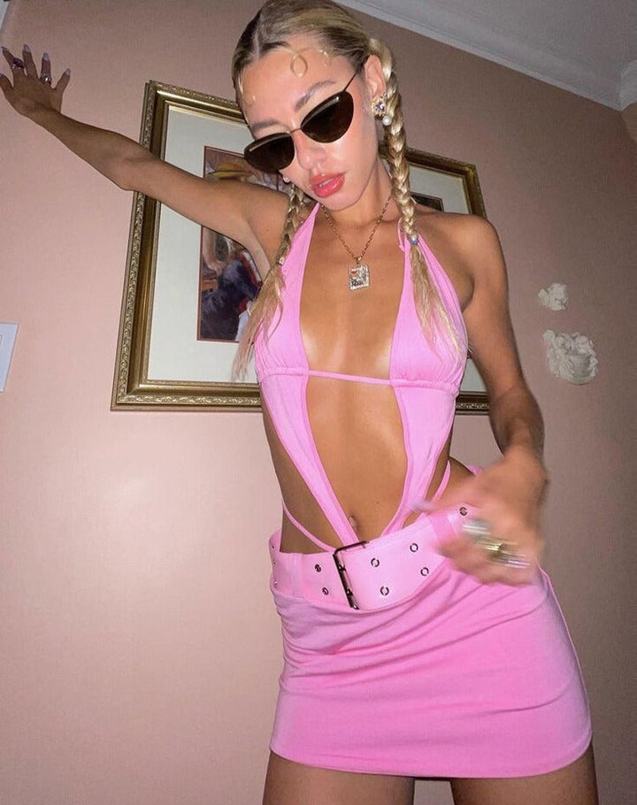 Levoire | Haut De Cou Dyp V-Bandage Mini Robes Rosa