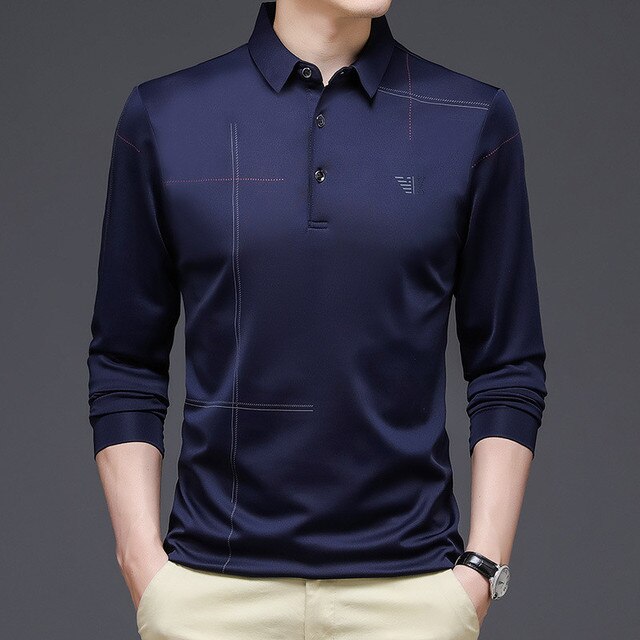 Levoire | T-Shirt Polo À Manches Longues Décontracté Pour Hommes Bleu marine