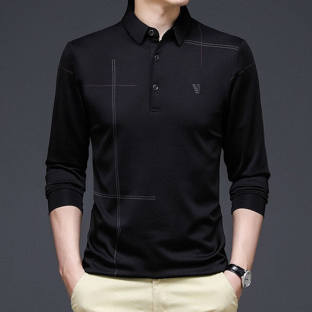Levoire | T-Shirt Polo À Manches Longues Décontracté Pour Hommes Noir