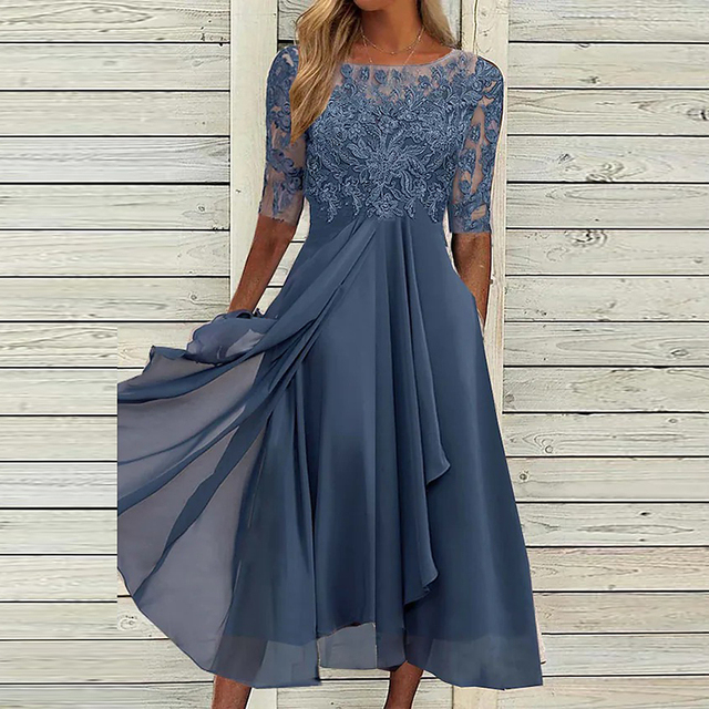 Levoire | Robe de soirée en dentelle Bleu Fonce