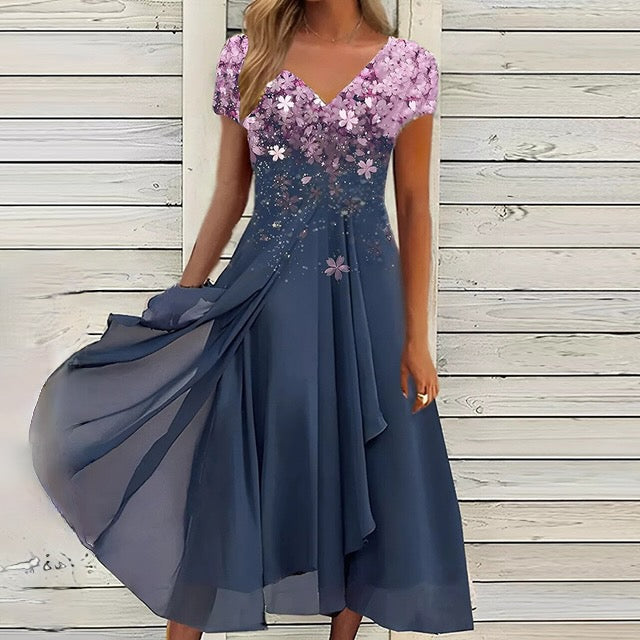 Levoire | Robe en dentelle avec manches mi-longues Bleu foncé et rose
