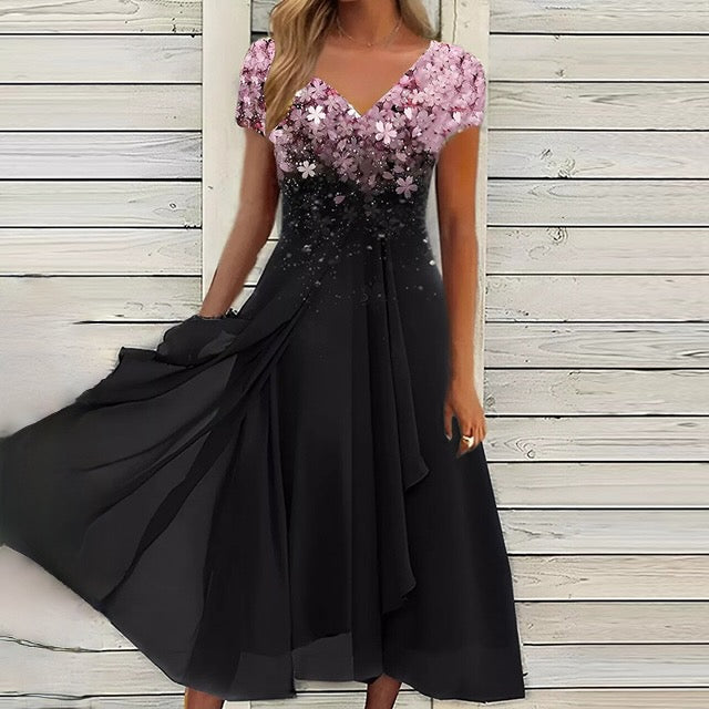 Levoire | Robe en dentelle avec manches mi-longues Noir et rose
