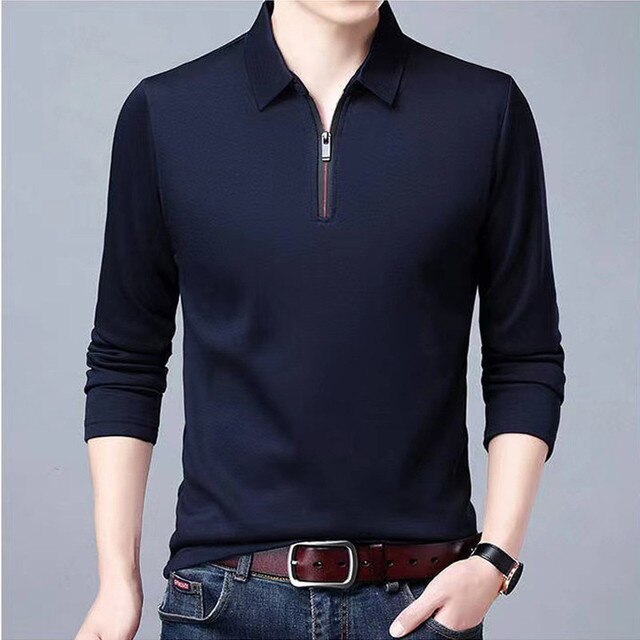 Levoire | Élégante Polo Pour Homme À Manches Longues Avec Fermeture Éclair Bleu marine