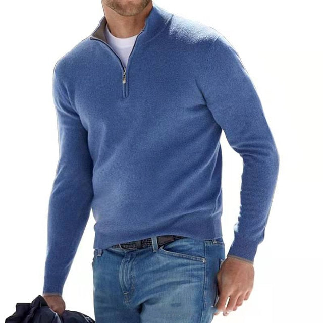 Levoire | Pull En Fine Maille Élégant Avec Fermeture Éclair Bleu