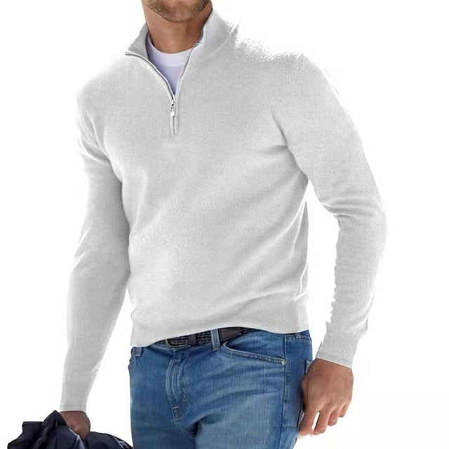 Levoire | Pull À Col En V Avec Fermeture Éclair Pour Hommes Blanc