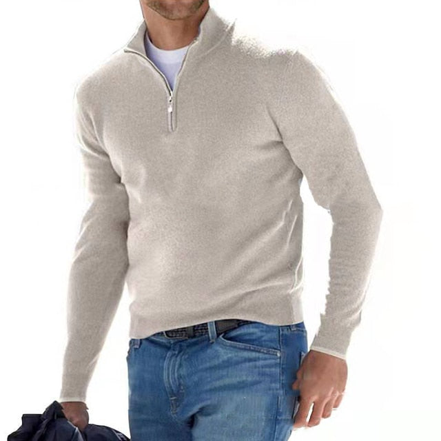 Levoire | Pull En Fine Maille Élégant Avec Fermeture Éclair Beige