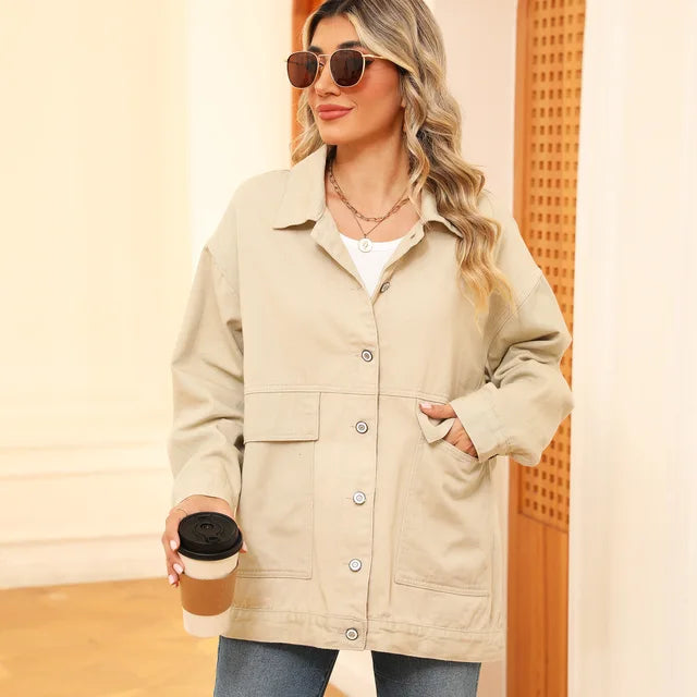 Levoire | Veste En Denim À Manches Longues Avec Boutons Khaki