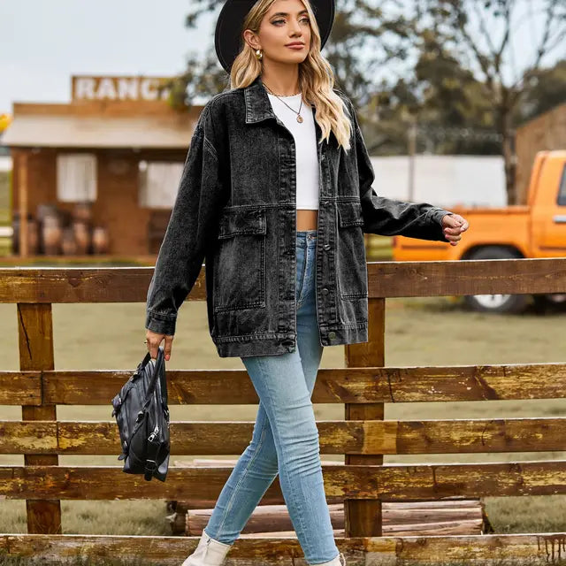 Levoire | Veste En Denim À Manches Longues Avec Boutons Noir