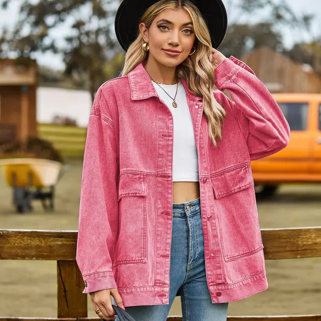 Levoire | Veste En Jean Pour Femmes Avec Poches Pratiques Rosa