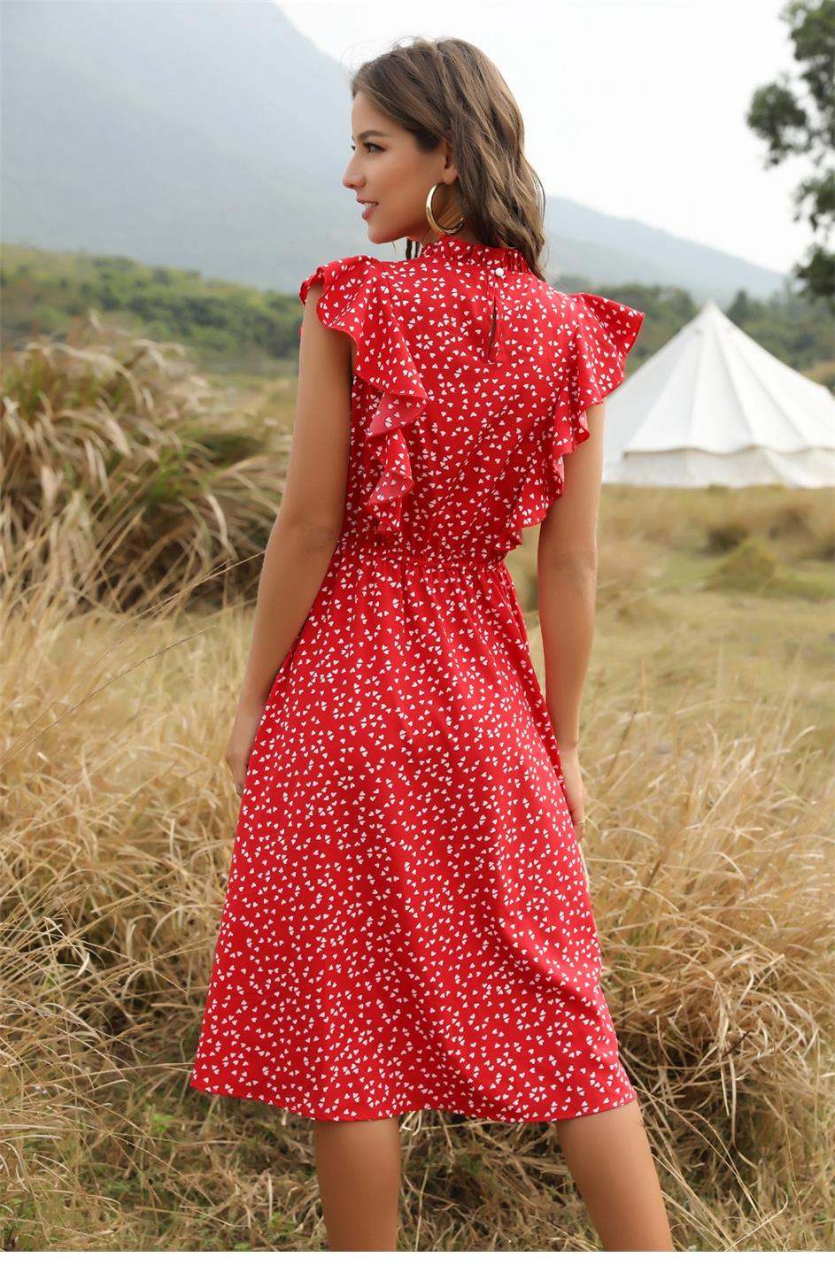 Levoire | Robe Midi Élégante À Volants Avec Imprimé