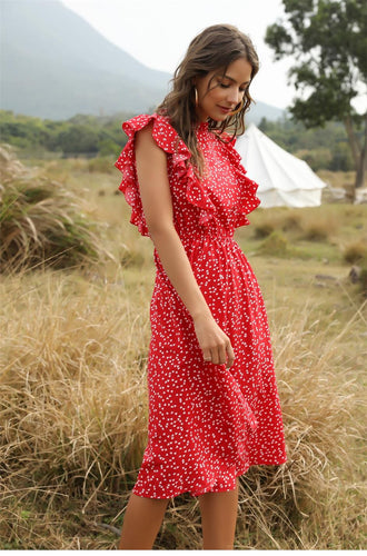 Levoire | Robe Midi Élégante À Volants Avec Imprimé