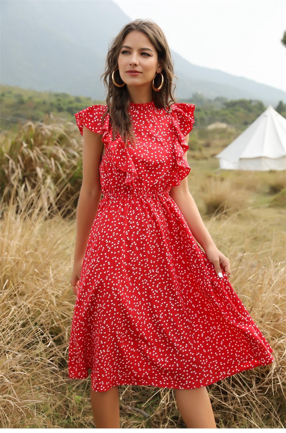 Levoire | Robe Midi Élégante À Volants Avec Imprimé Rot
