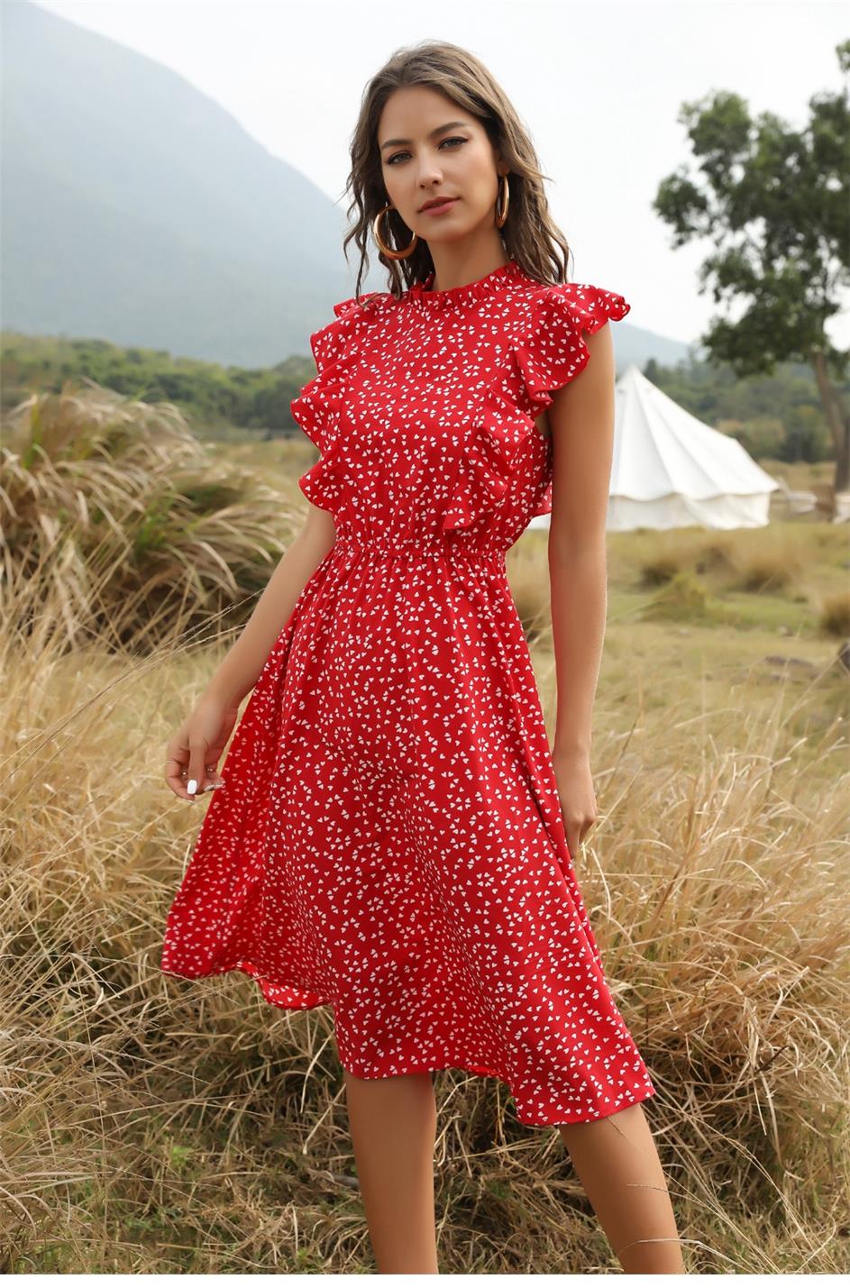 Levoire | Robe Midi Élégante À Volants Avec Imprimé