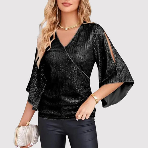 Levoire | Blouse Scintillante Avec Décolleté En V Et Manches Papillon