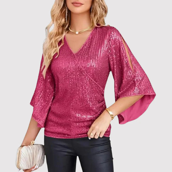Levoire | Blouse Scintillante Avec Décolleté En V Et Manches Papillon Rosa