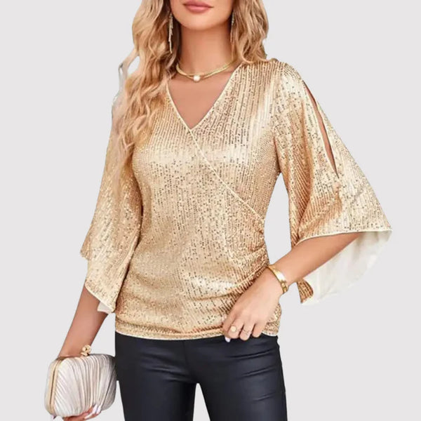 Levoire | Blouse Scintillante Avec Décolleté En V Et Manches Papillon Ou