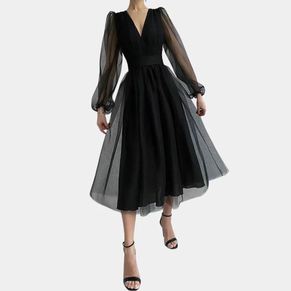 Levoire | Récolte De Vin Midi Robe Avec Des Détails Décoratifs Noir
