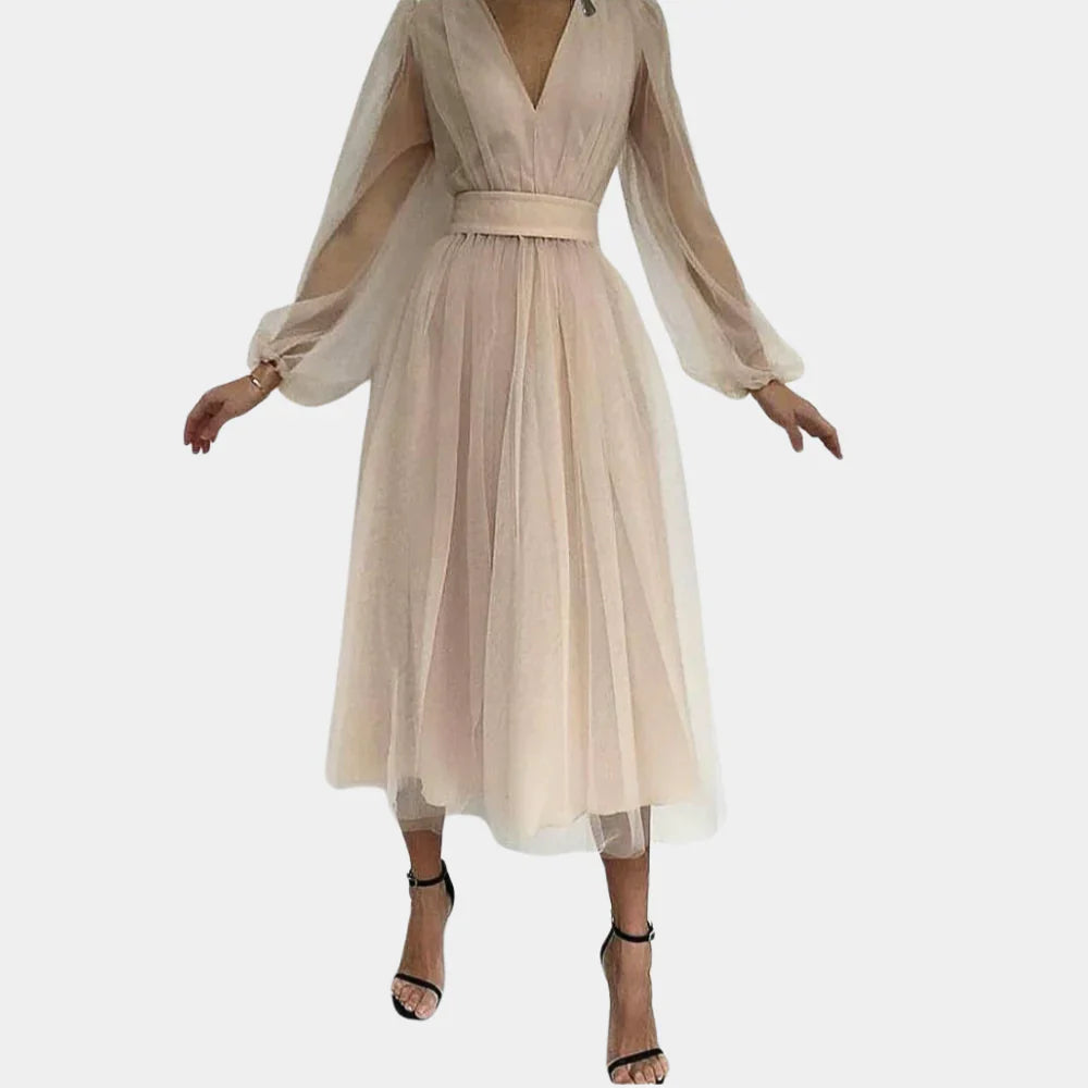 Levoire | Récolte De Vin Midi Robe Avec Des Détails Décoratifs Beige