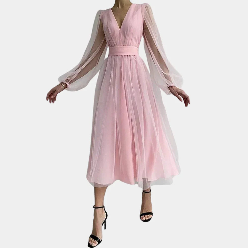 Levoire | Récolte De Vin Midi Robe Avec Des Détails Décoratifs Rosa