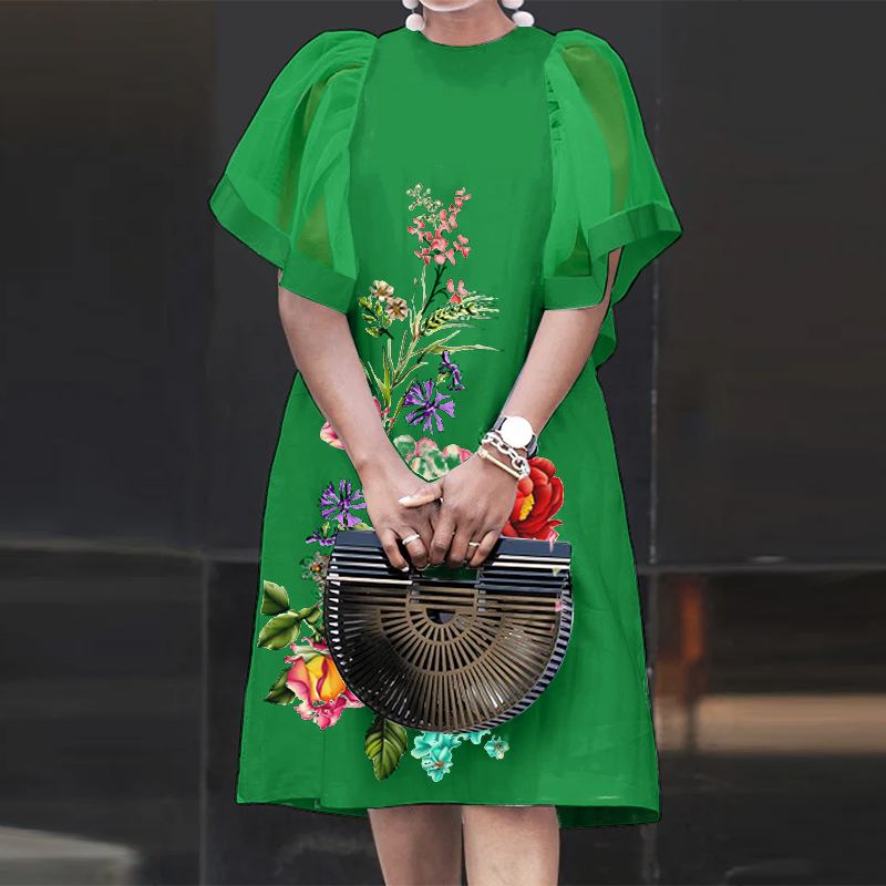 Levoire | Robe À Fleurs Élégante Avec Des Manches Aériennes Vert