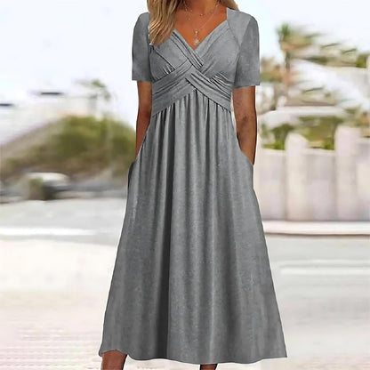 Levoire | Robe D'Été Élégante À Col En V Pour - Femmes - Midi Gris