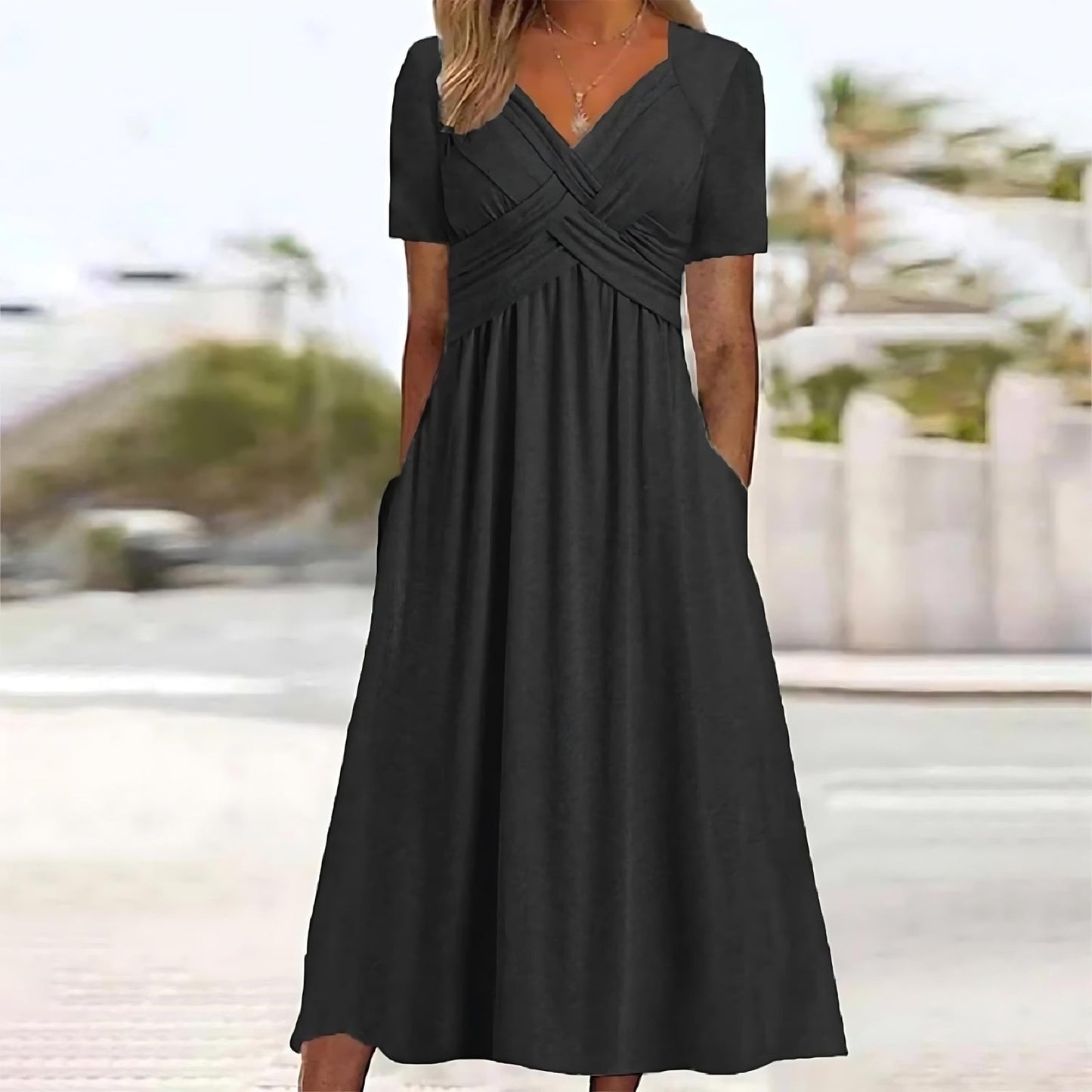 Levoire | Robe D'Été Élégante À Col En V Pour - Femmes - Midi Noir