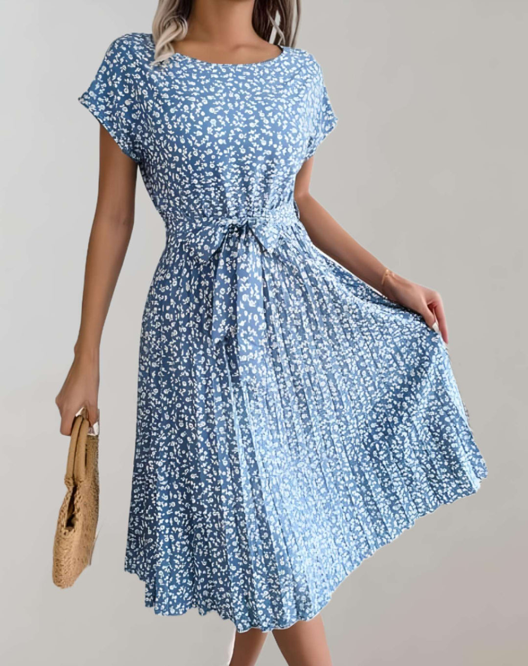 Levoire | Robe Mini Avec Col Rond Et Manches Courtes Bleu