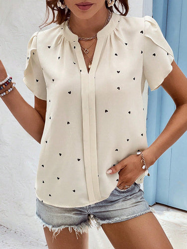 Levoire | Blouse Charmante Avec Impression De Cœurs Et Décolleté En V