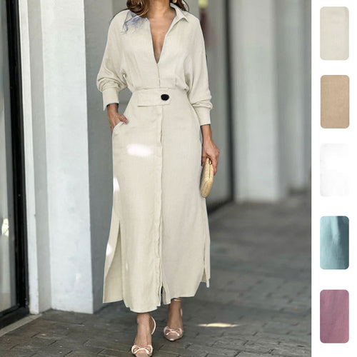 Robe maxi femme avec un élégant décolleté en V et ceinture Levoire