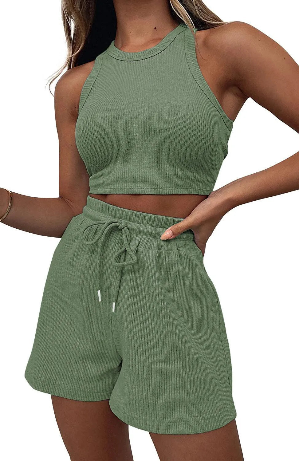 Levoire | Shorts de loisirs tendance unis avec un gilet Vert clair