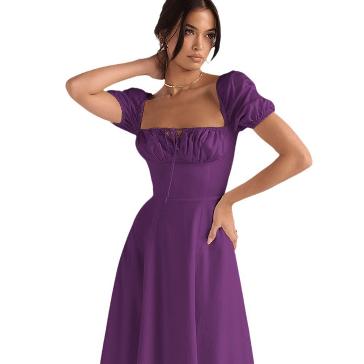 Robe Midi Élégante Femme avec Manches Bouffantes et Encolure Raffinée Levoire