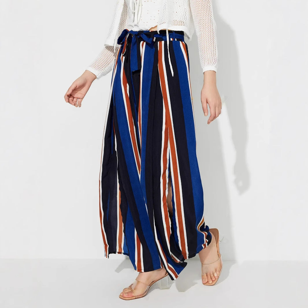 Pantalons palazzo larges pour femmes avec ceinture stylée et motif rayé moderne Levoire