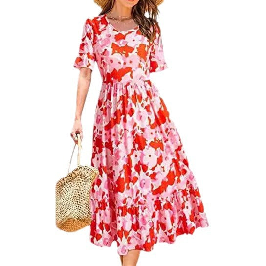 Robe midi pour femmes avec motif floral et ourlet à volants Levoire