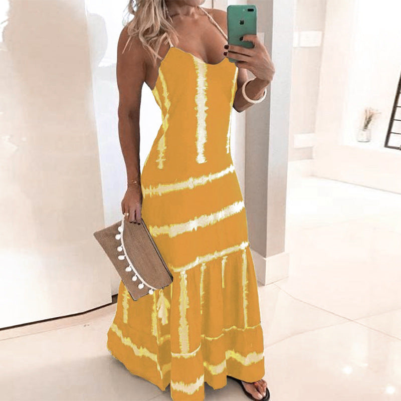 Robe maxi à bretelles spaghetti pour femmes avec détails de florescence Levoire