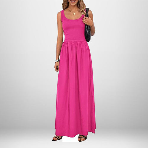 Robe maxi pour femmes en tissu coton doux et taille élastique coupe Levoire