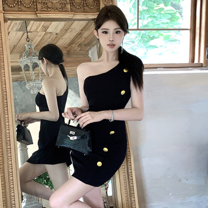 Levoire | Robe noire Robe noire à épaule asymétrique