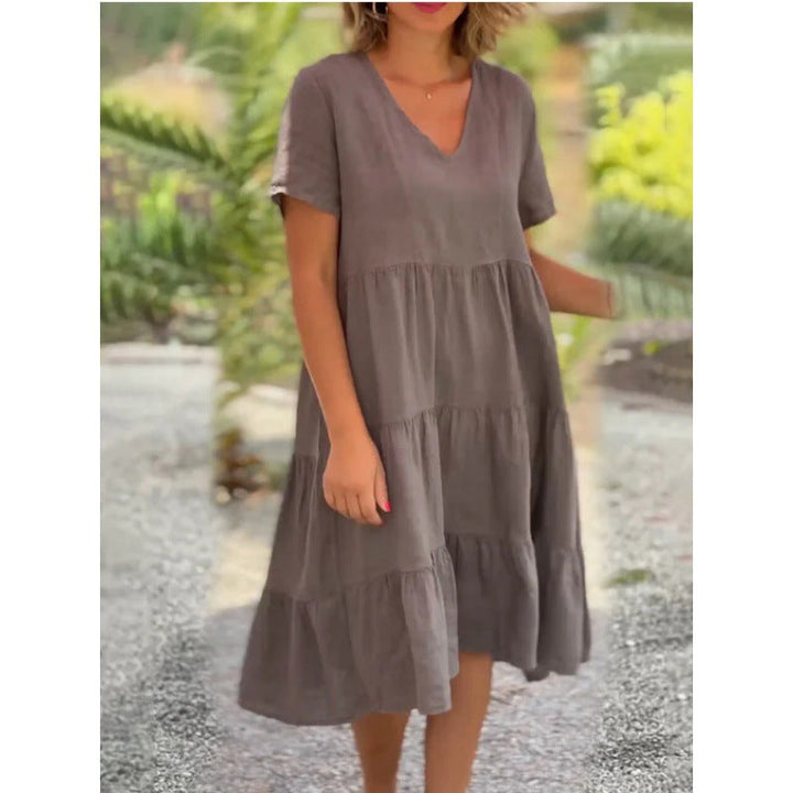 Levoire | Rento V-découpe Yuni Couleur Solide Jupe Évasée Courte Robe Couleur camel