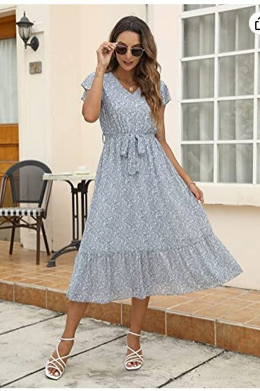 Robe midi femme avec design floral et ceinture Levoire