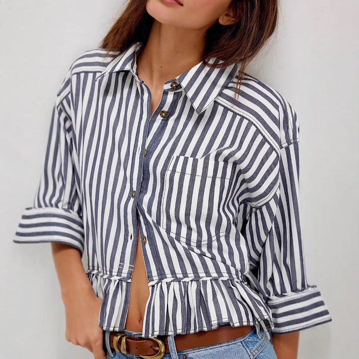 Blouse rayée pour femmes avec ourlet à volants et coupe décontractée Levoire