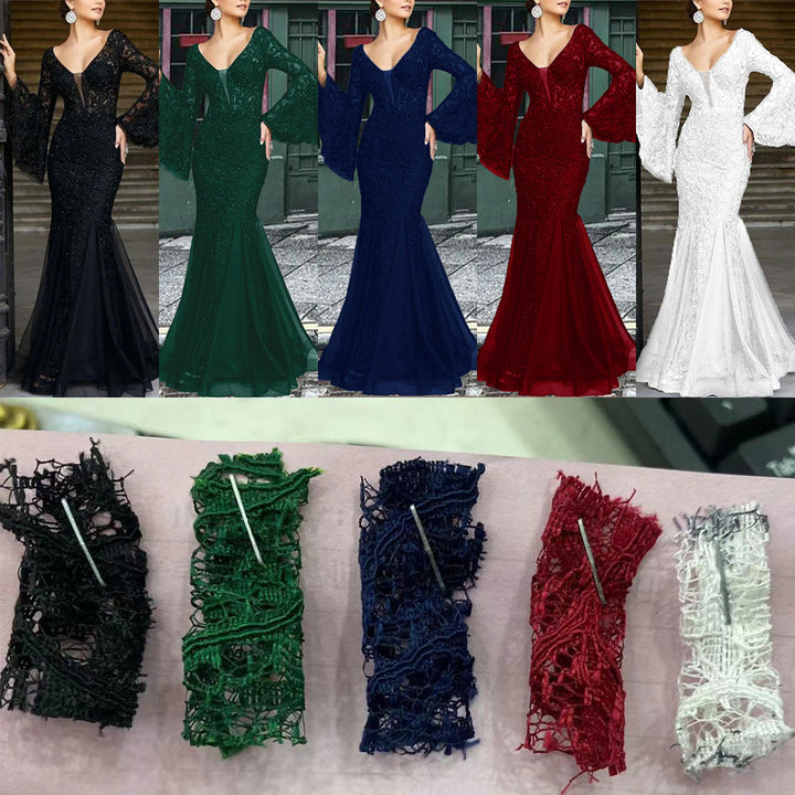 Levoire | Élégante robe de soirée noire à ancre en dentelle