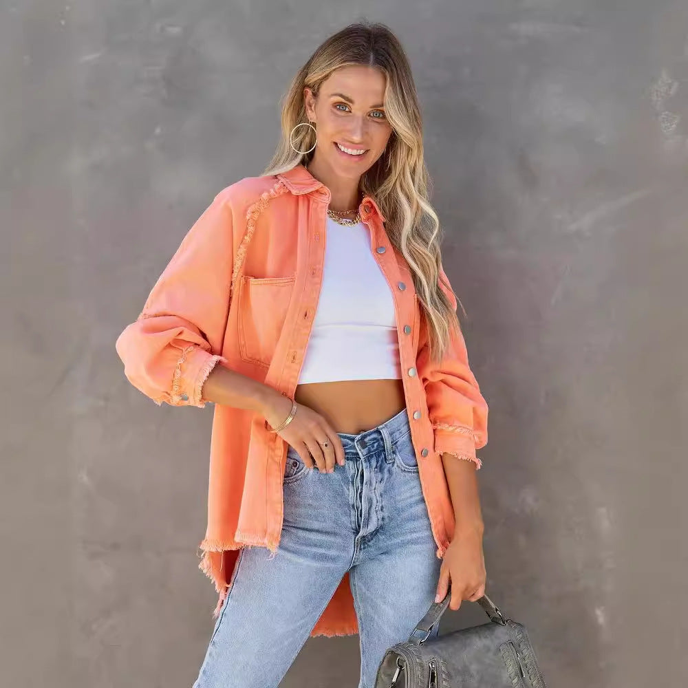 Chemise en denim surdimensionnée pour femmes avec des franges Levoire