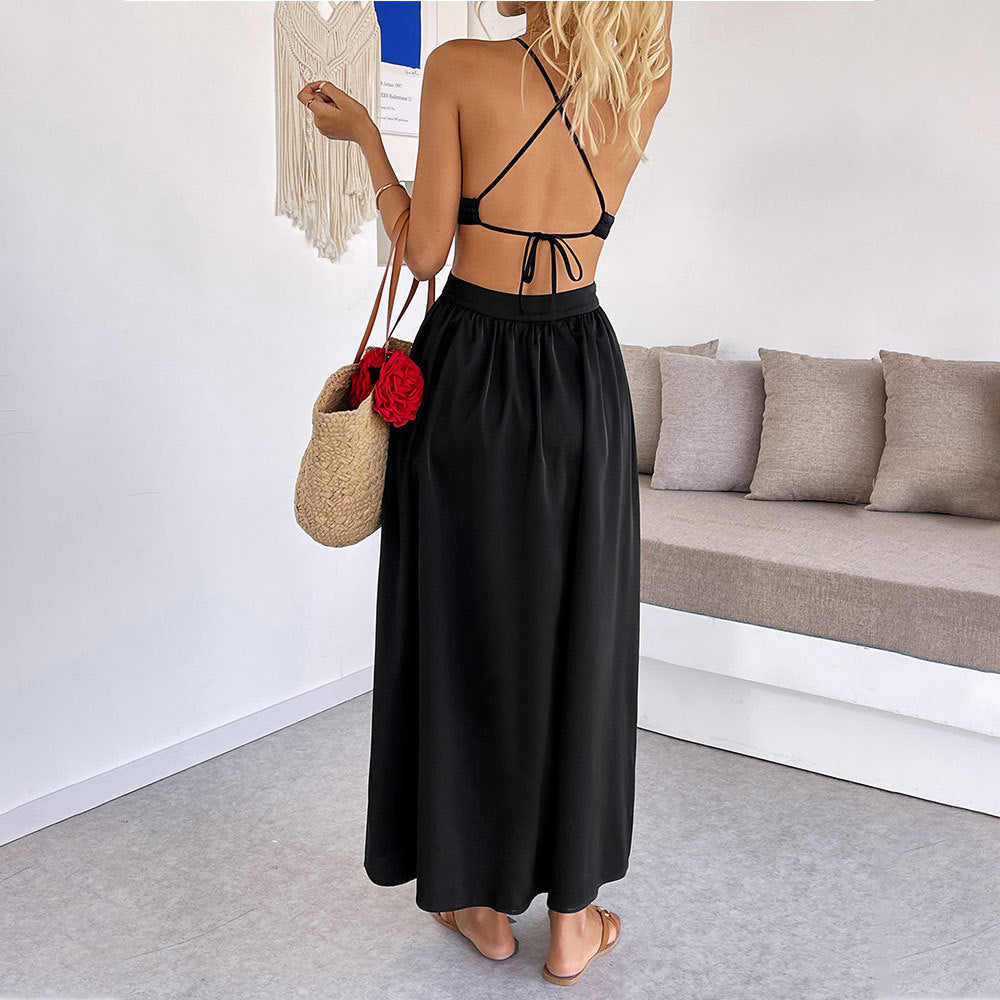 Robe maxi femme avec bretelles amovibles et détails découpés Levoire