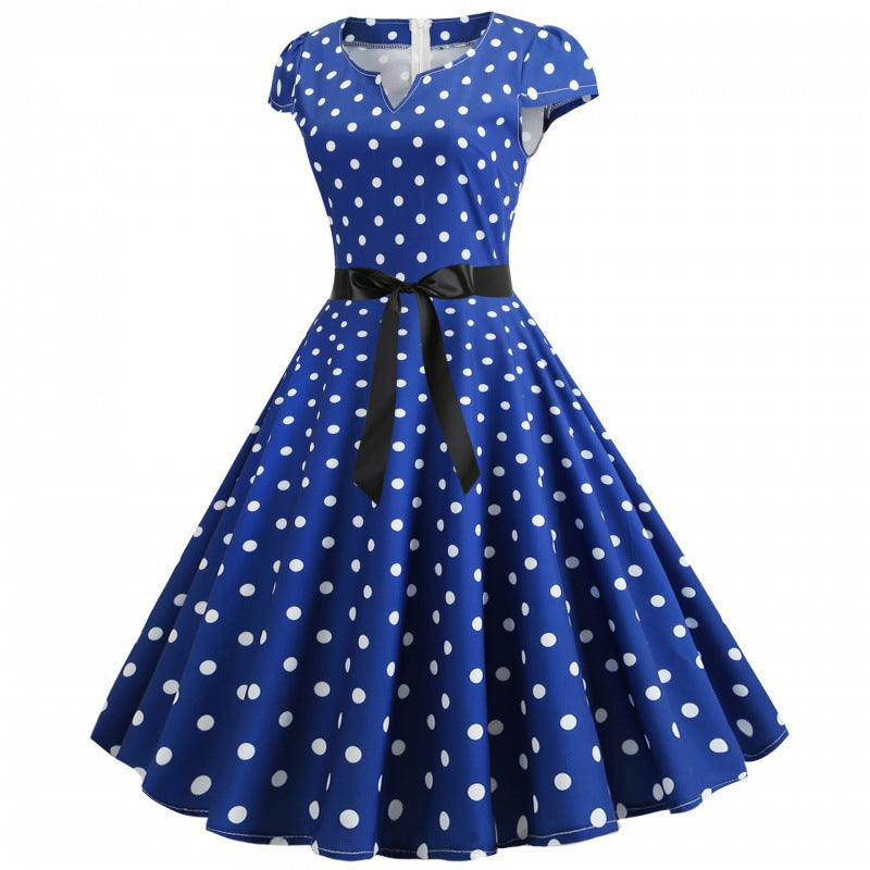 Robe swing rétro femme avec des pois et une ceinture de taille Levoire
